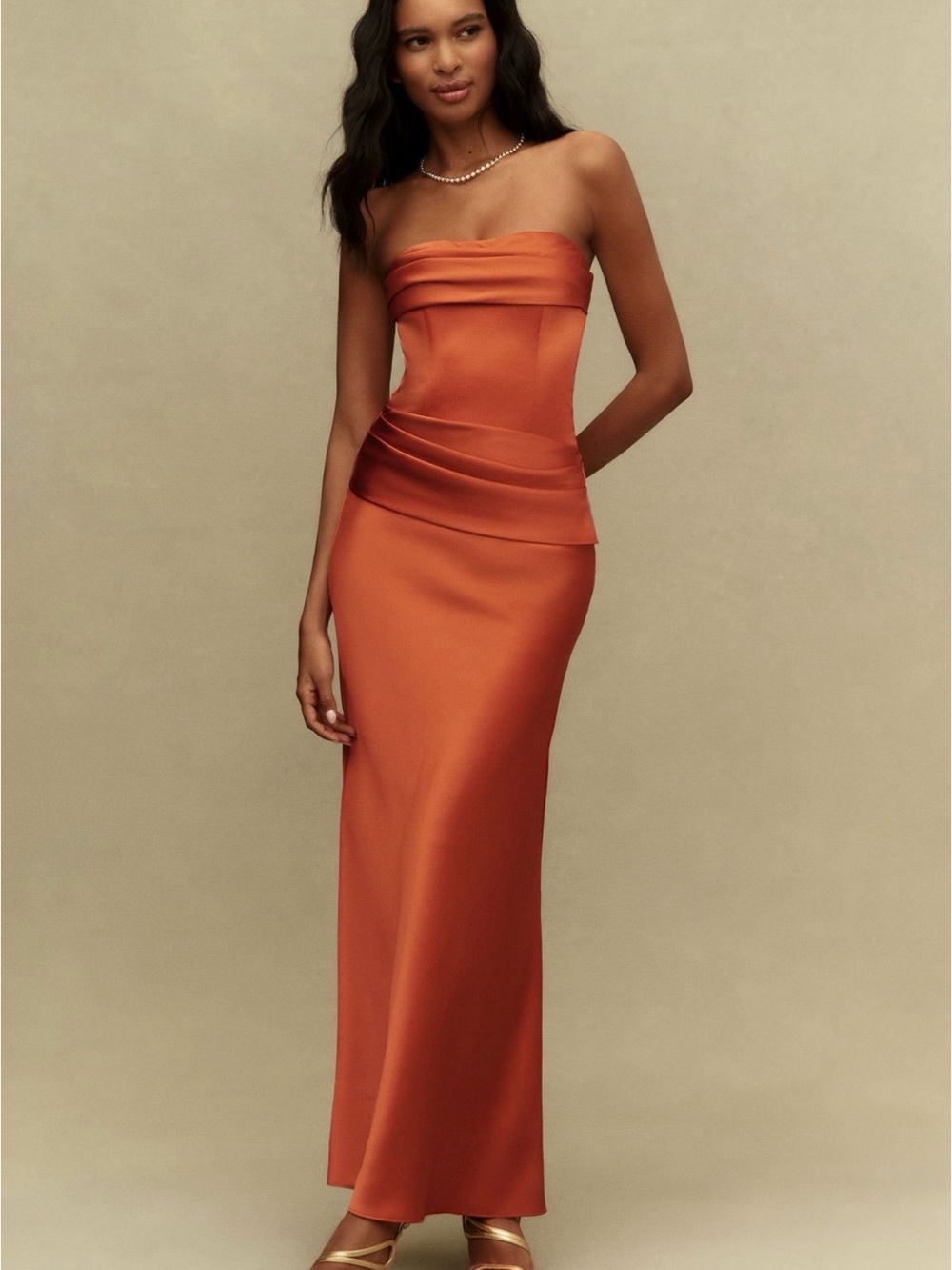 Strapless Satin Evening Gown in Orange